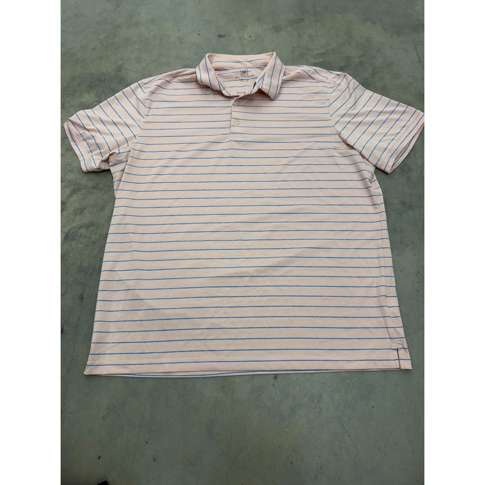 Mizzen+Main Polo Shirt Mens L Pink Blue Stripes Comfort Performance Golf Classic